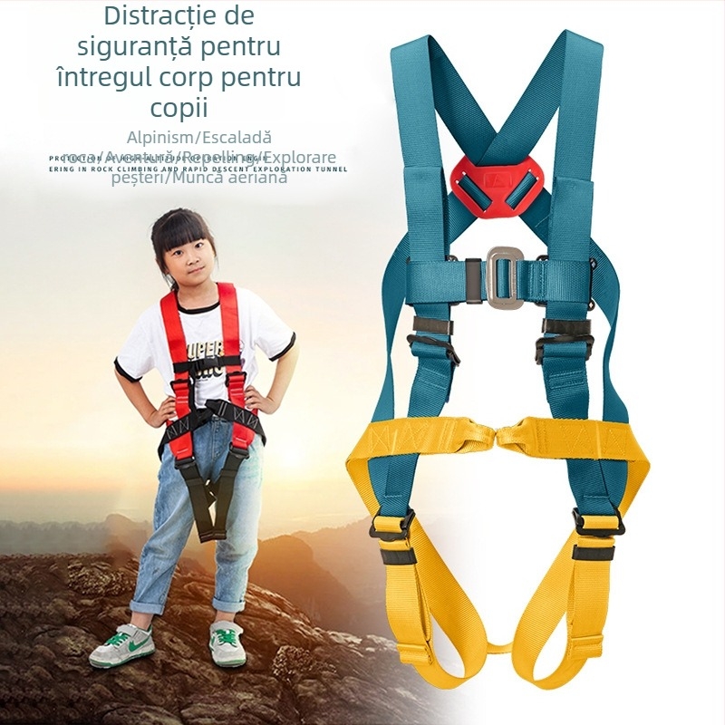 Ham de siguranță pentru copii – cățărare în interior, ham complet pentru corp, curele și frânghie din poliester, sarcină 15 kN, lungimea frânghiei oriunde, protecție împotriva căderilor la înălțimi