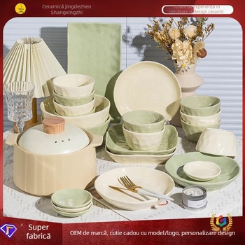 Set de veselă ceramică – Handmade, stil chinezesc, cu boluri și farfurii, personalizabil