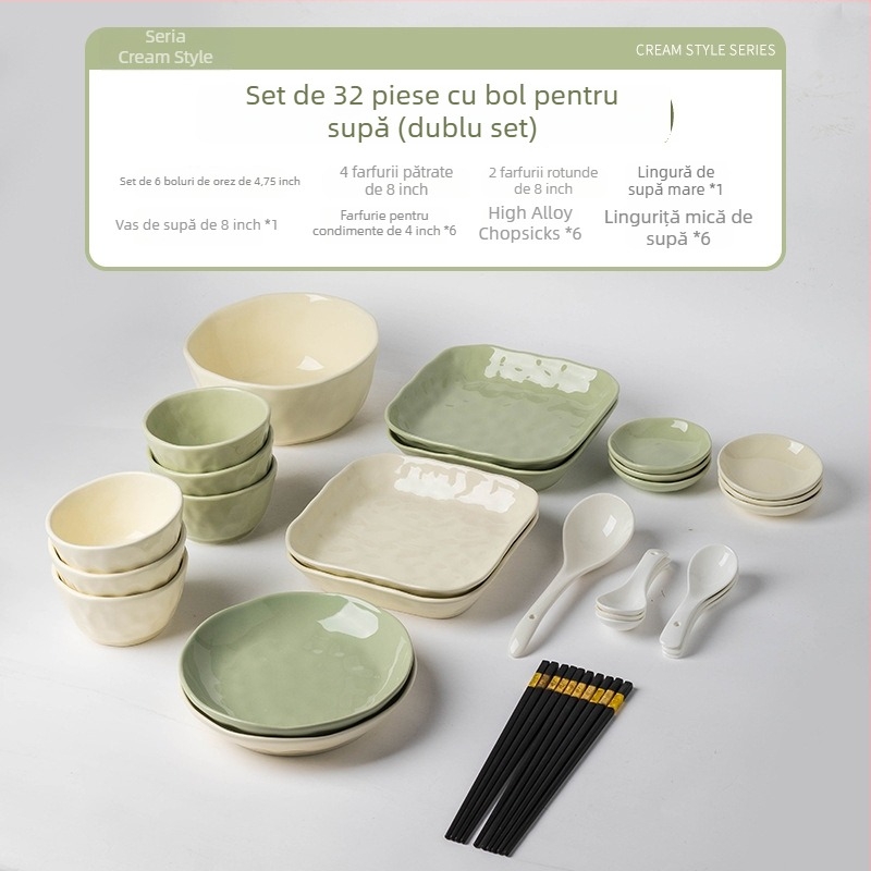 Set de veselă ceramică – Handmade, stil chinezesc, cu boluri și farfurii, personalizabil
