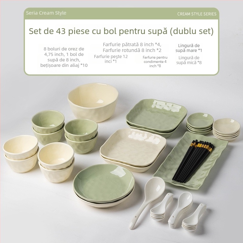 Set de veselă ceramică – Handmade, stil chinezesc, cu boluri și farfurii, personalizabil