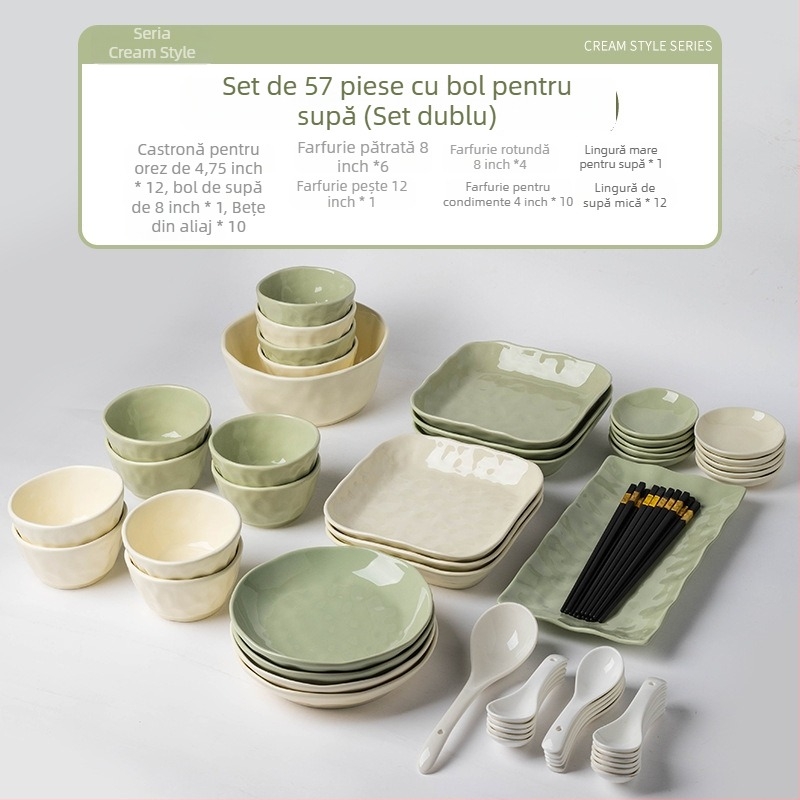 Set de veselă ceramică – Handmade, stil chinezesc, cu boluri și farfurii, personalizabil