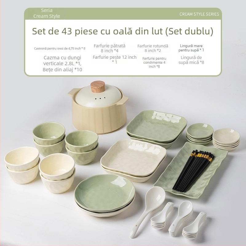 Set de veselă ceramică – Handmade, stil chinezesc, cu boluri și farfurii, personalizabil