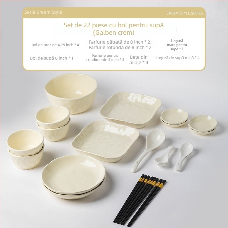 Set de veselă ceramică – Handmade, stil chinezesc, cu boluri și farfurii, personalizabil