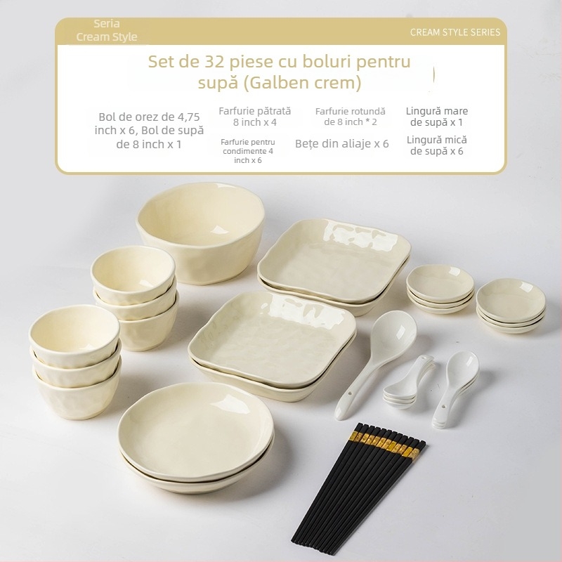Set de veselă ceramică – Handmade, stil chinezesc, cu boluri și farfurii, personalizabil