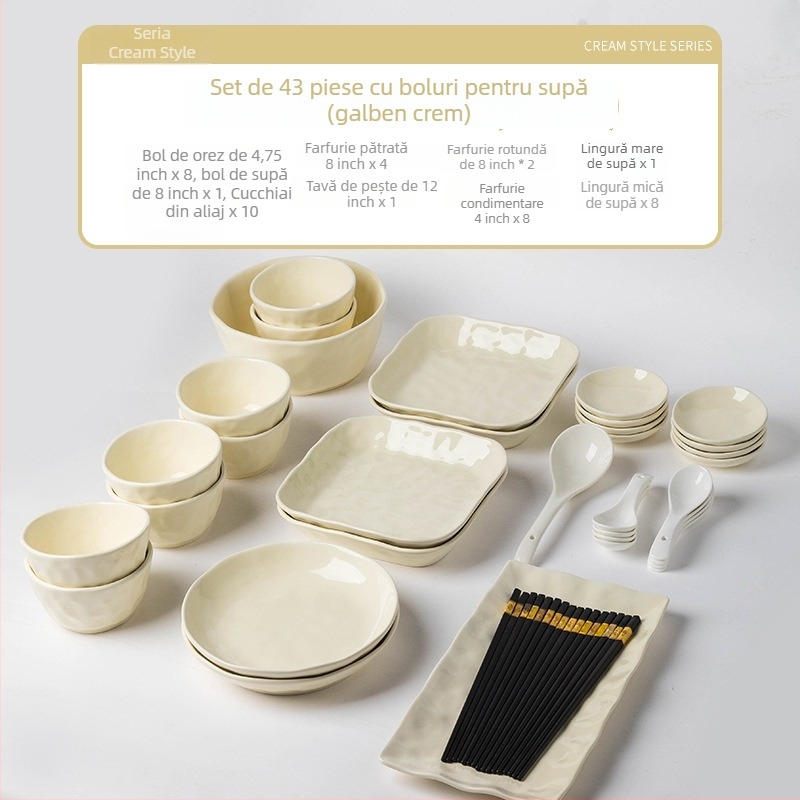 Set de veselă ceramică – Handmade, stil chinezesc, cu boluri și farfurii, personalizabil