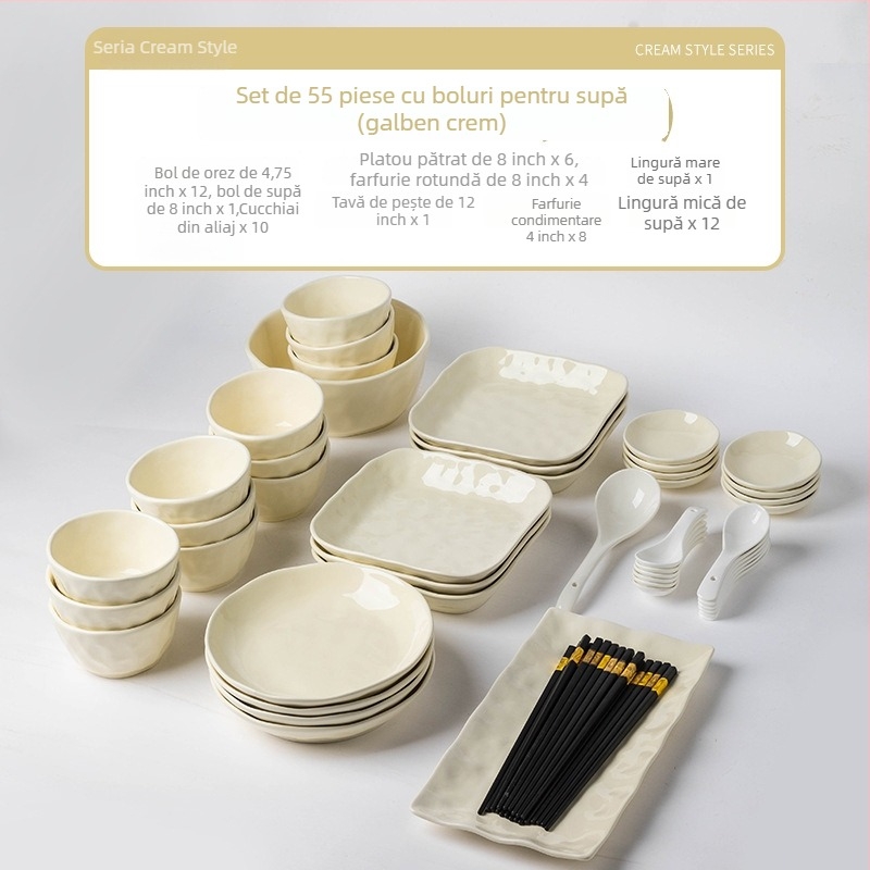 Set de veselă ceramică – Handmade, stil chinezesc, cu boluri și farfurii, personalizabil