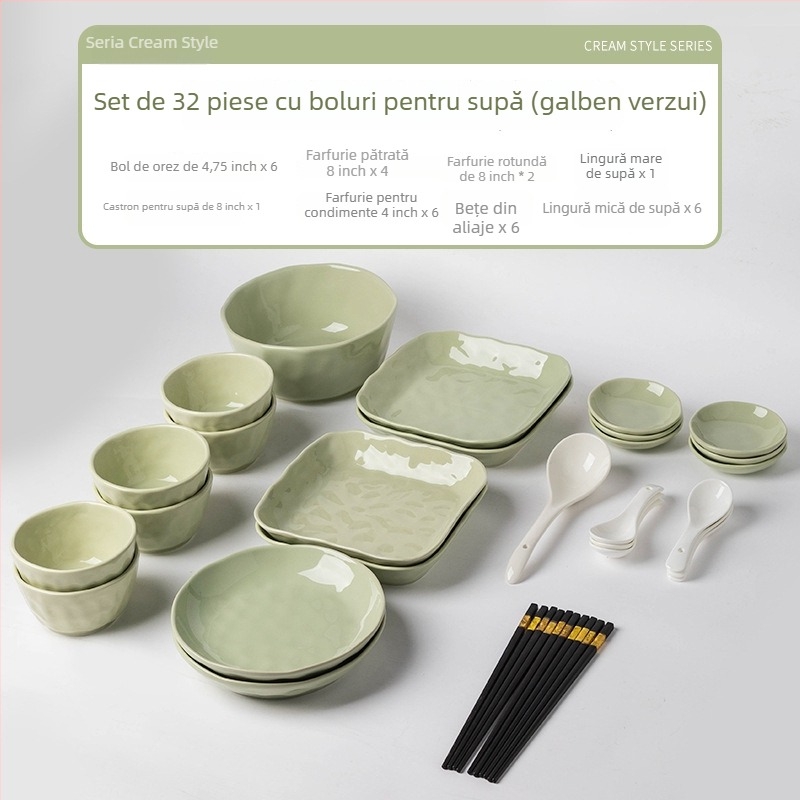 Set de veselă ceramică – Handmade, stil chinezesc, cu boluri și farfurii, personalizabil