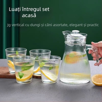 Carafă din sticlă pentru ceai, capacitate mare, set de băuturi cu pahare transparente, stil chinezesc