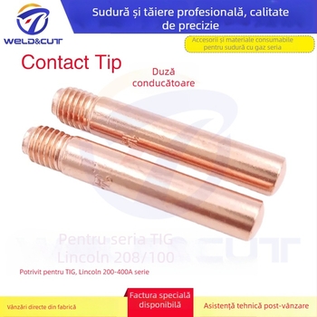Duză de sudură conductivă din aliaj crom-zirconiu-cupru, în set de două piese, pentru torțe Tweelex/Lincoln 200-400 A cu răcire aer; Modele 14-23/14-30/14-35/14-40/14-45/14-116
