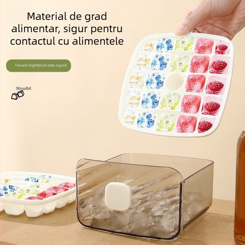 Formă pentru cuburi de gheață, din material alimentar, capacitate mare, pentru uz casnic, tavă de gheață cu mecanism de presare