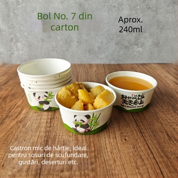 Bol rotund de hârtie, Nr. 7, de unică folosință, pentru înghețată, deserturi și sosuri pentru înmuiere