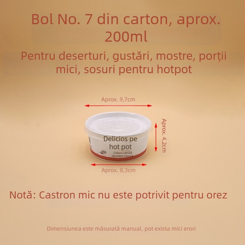 Bol rotund de hârtie, Nr. 7, de unică folosință, pentru înghețată, deserturi și sosuri pentru înmuiere