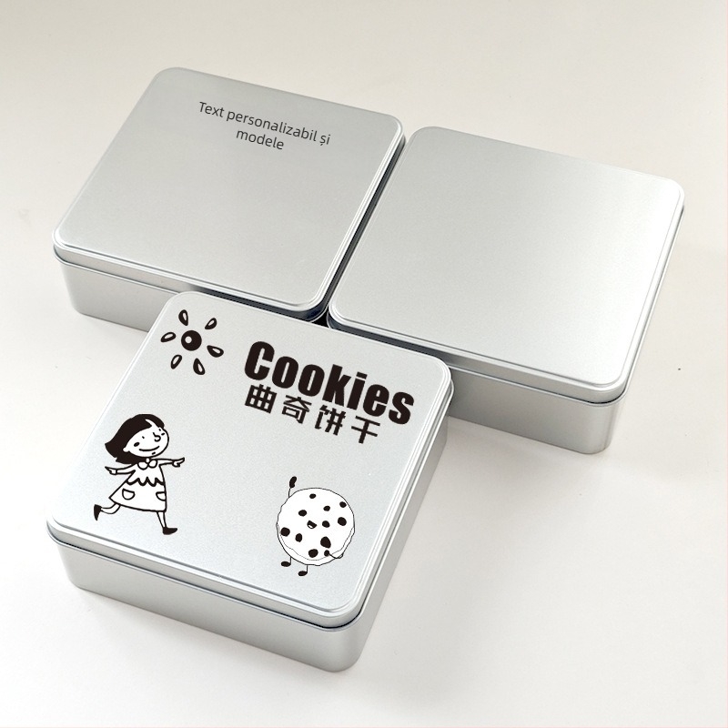 Cutie metalică pătrată pentru fursecuri, imprimare UV, cutie cadou pentru nuntă, personalizabilă