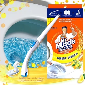 Mr. Muscle perie de toaletă cu mâner lung și cap de perie înlocuibil, din plastic