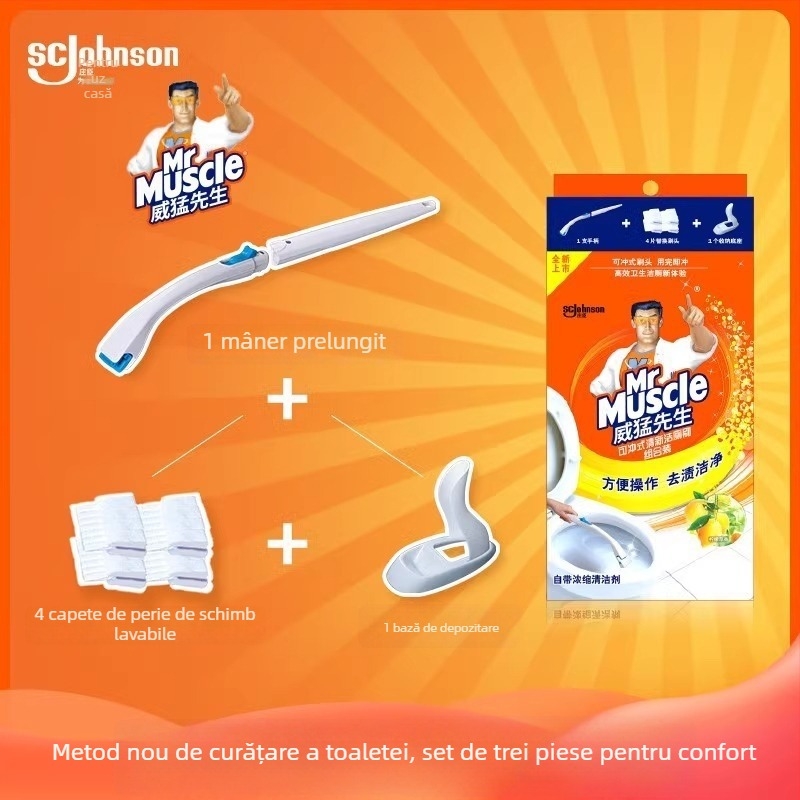 Mr. Muscle perie de toaletă cu mâner lung și cap de perie înlocuibil, din plastic