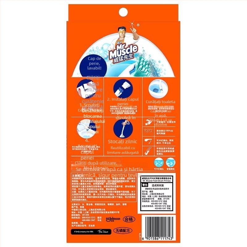 Mr. Muscle perie de toaletă cu mâner lung și cap de perie înlocuibil, din plastic