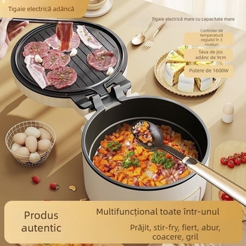 Tava electrică pentru clătite cu încălzire dublă, pentru uz casnic, 1500W, 220V, control mecanic, potrivită pentru 2–3 persoane