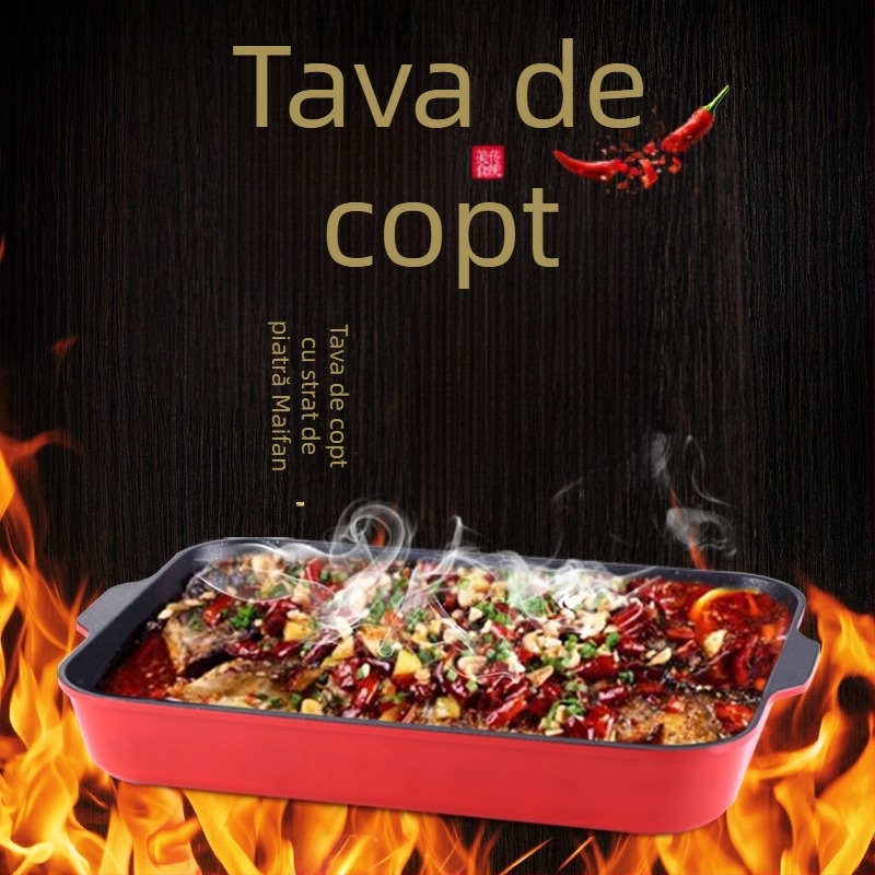 Placă de grătar dreptunghiulară antiaderentă din aliaj de aluminiu, cu tehnologie de ștanțare