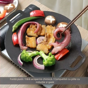 Tigaie grill concavă din fontă pentru exterior – rotundă, portabilă, neacoperită, 2,1 kg
