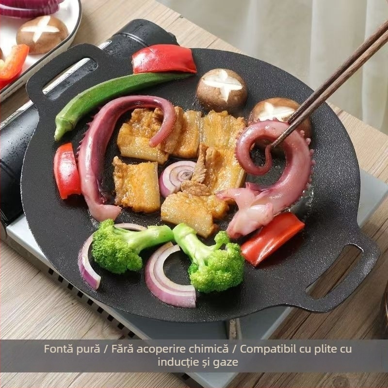 Tigaie grill concavă din fontă pentru exterior – rotundă, portabilă, neacoperită, 2,1 kg