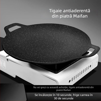 Placă de grătar din fontă, rotundă, pentru prăjit și rumenit, portabilă și pliabilă, ușor de curățat