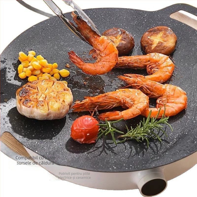 Placă de grătar din fontă, rotundă, pentru prăjit și rumenit, portabilă și pliabilă, ușor de curățat