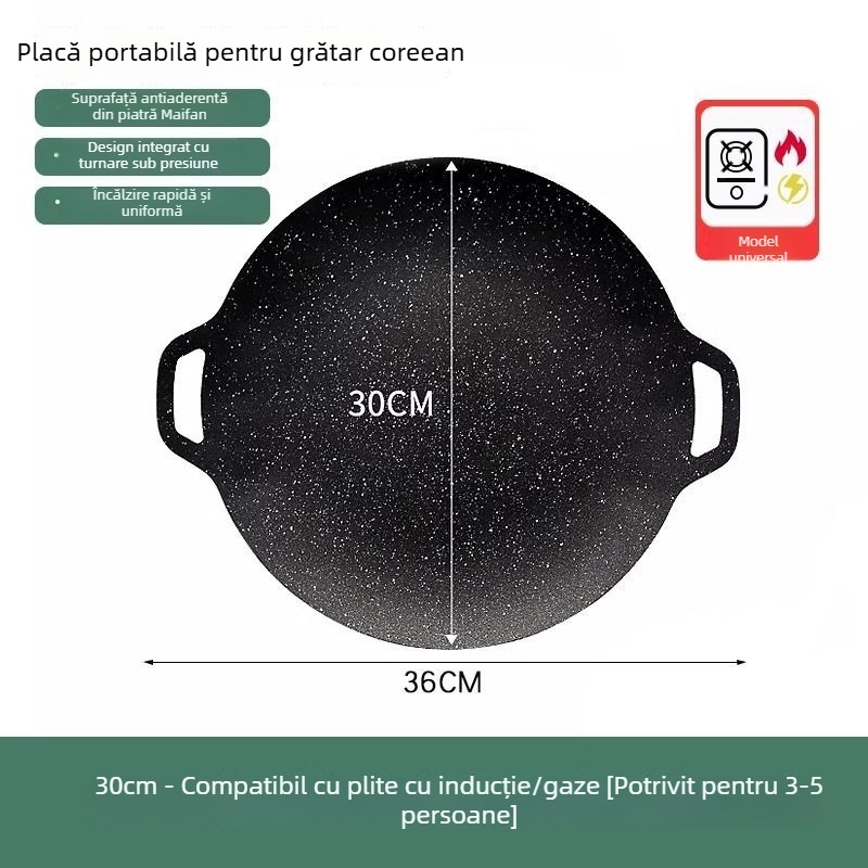 Placă de grătar din fontă, rotundă, pentru prăjit și rumenit, portabilă și pliabilă, ușor de curățat