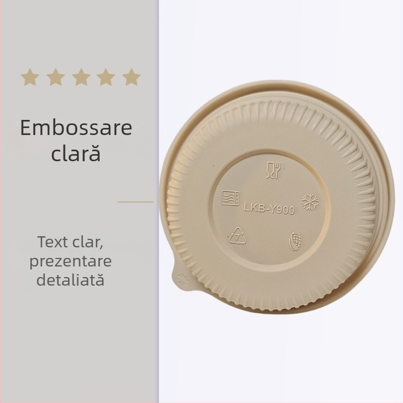 Vas de unică folosință din amidon de porumb, biodegradabil, rezistent la temperaturi înalte, rezistent la ulei și deformare, capacitate 900–1000 ml