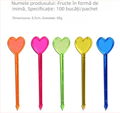 Furculiță de fructe din plastic, unică folosință, în formă de inimă, stil simplu, pentru adulți