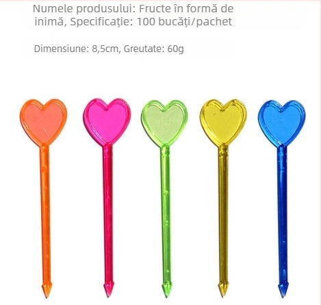 Furculiță de fructe din plastic, unică folosință, în formă de inimă, stil simplu, pentru adulți