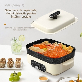 Oală electrică multifuncțională 4–5 L, putere 1200–1500 W, vas interior din aliaj de aluminiu, reglare temperatură și protecție împotriva uscării