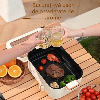 Oală electrică de 5 L, vas de gătit multifuncțional pentru 3–4 persoane, 801–1000 W, vas interior cu strat antiaderent, reglare temperatură, control prin buton