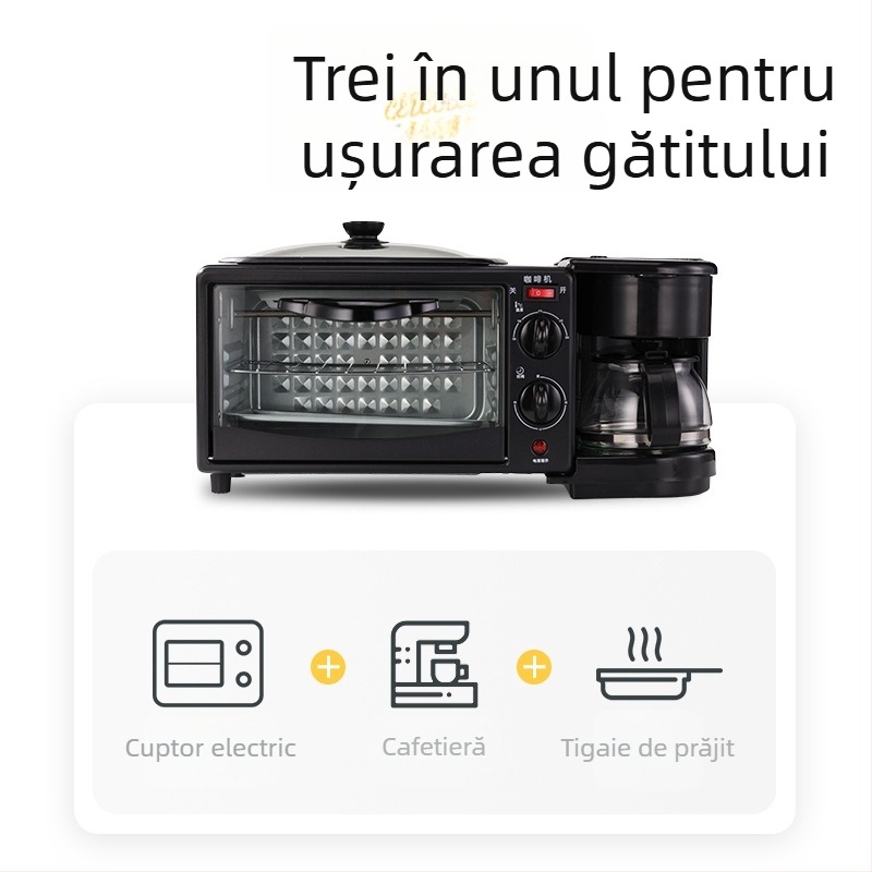 Mașină de mic dejun 3 în 1: prăjitor de ouă, aburitor de pâine și cafetieră - capacitate 7L, 220V, cuptor 640W, 4+ sloturi pentru pâine