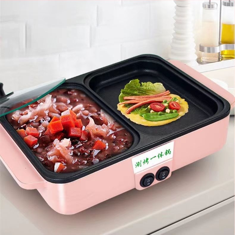 Oală electrică de clătire și prăjire cu control dublu al temperaturii – stil coreean, oală pentru hot pot și grătar, ≤800W, 1–2 porții, prăjire/fiere/teppanyaki