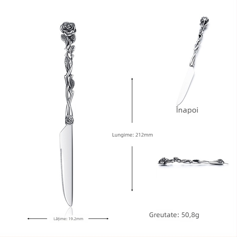 Set tacâmuri din oțel inoxidabil, stil occidental, 3 piese, lucrat manual, personalizabil, înaltă calitate, design retro ușor luxos