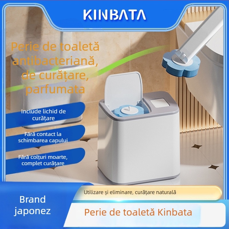 Kinbata set de perie pentru toaletă de unică folosință, cu design fără colțuri și cap de perie înlocuibil, model A-023, plastic, 30 de bucăți în cutie