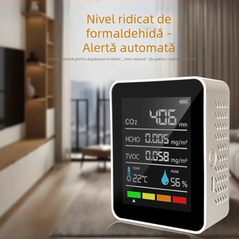 Detector de calitate a aerului MT05: PM2.5/PM10, CO/CO2, temperatură și umiditate, alimentare Type-C