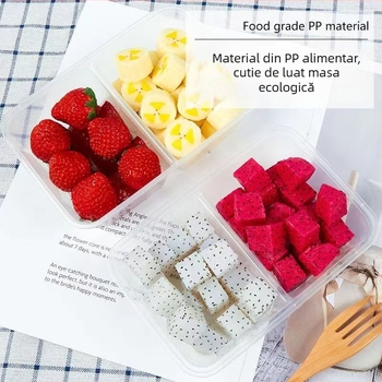 Cutie de prânz de unică folosință, cu două compartimente, din plastic transparent, compatibilă cu cuptorul cu microunde