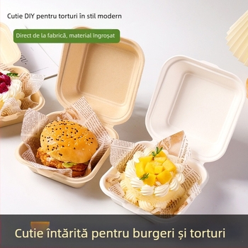 Cutie de burger din pulpă de hârtie, pătrată, grosime 0,6 mm, capacitate 450 ml, biodegradabilă