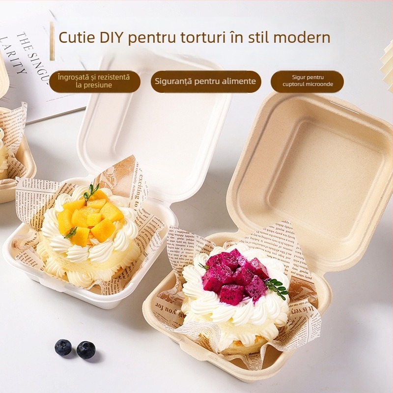 Cutie de burger din pulpă de hârtie, pătrată, grosime 0,6 mm, capacitate 450 ml, biodegradabilă