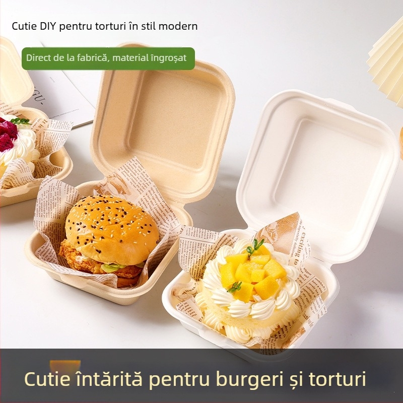 Cutie de burger din pulpă de hârtie, pătrată, grosime 0,6 mm, capacitate 450 ml, biodegradabilă