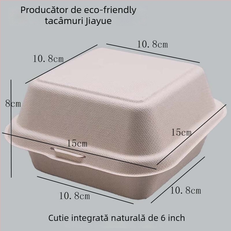 Cutie de burger din pulpă de hârtie, pătrată, grosime 0,6 mm, capacitate 450 ml, biodegradabilă