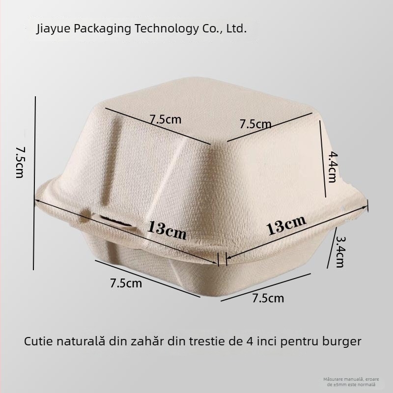 Cutie de burger din pulpă de hârtie, pătrată, grosime 0,6 mm, capacitate 450 ml, biodegradabilă