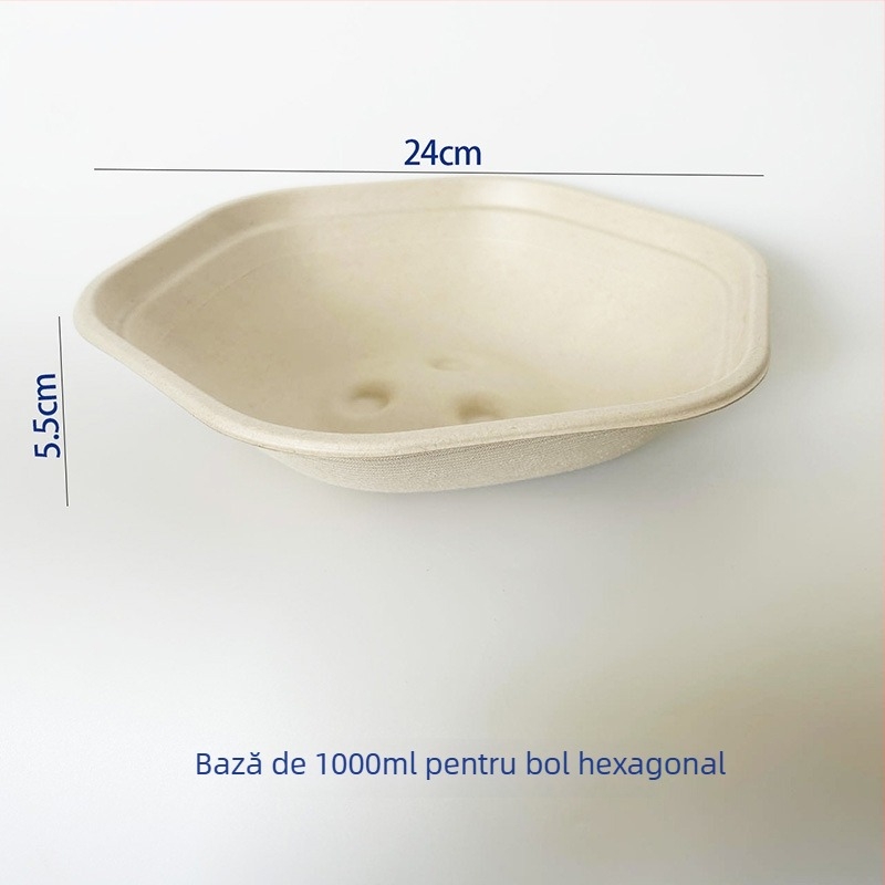 Cutie de prânz hexagonală din pulpă de hârtie, biodegradabilă, grosime 0,03 mm, capacitate 700/1100/1300/1600 ml