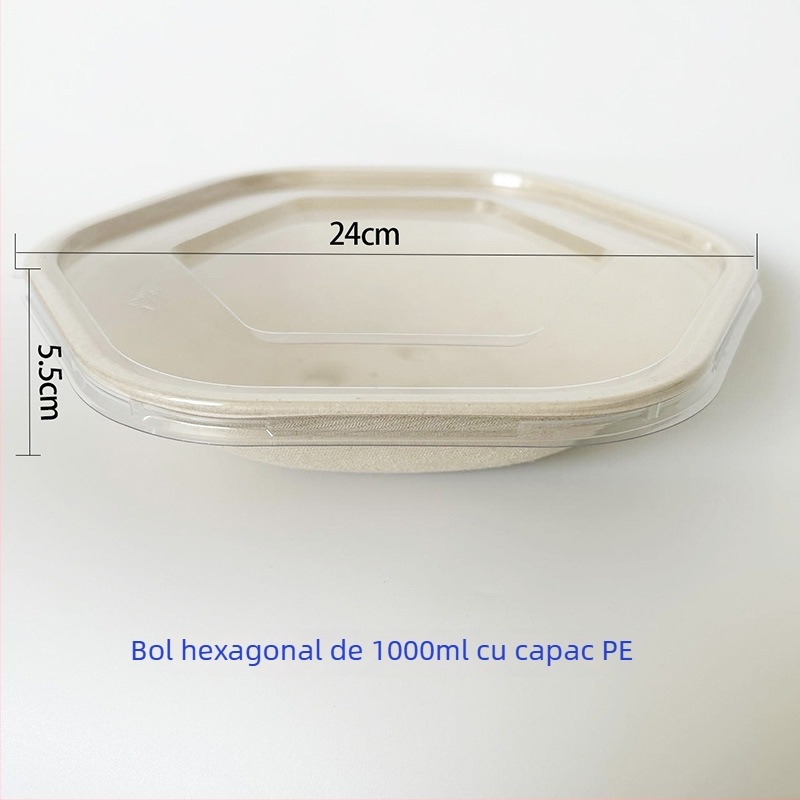 Cutie de prânz hexagonală din pulpă de hârtie, biodegradabilă, grosime 0,03 mm, capacitate 700/1100/1300/1600 ml
