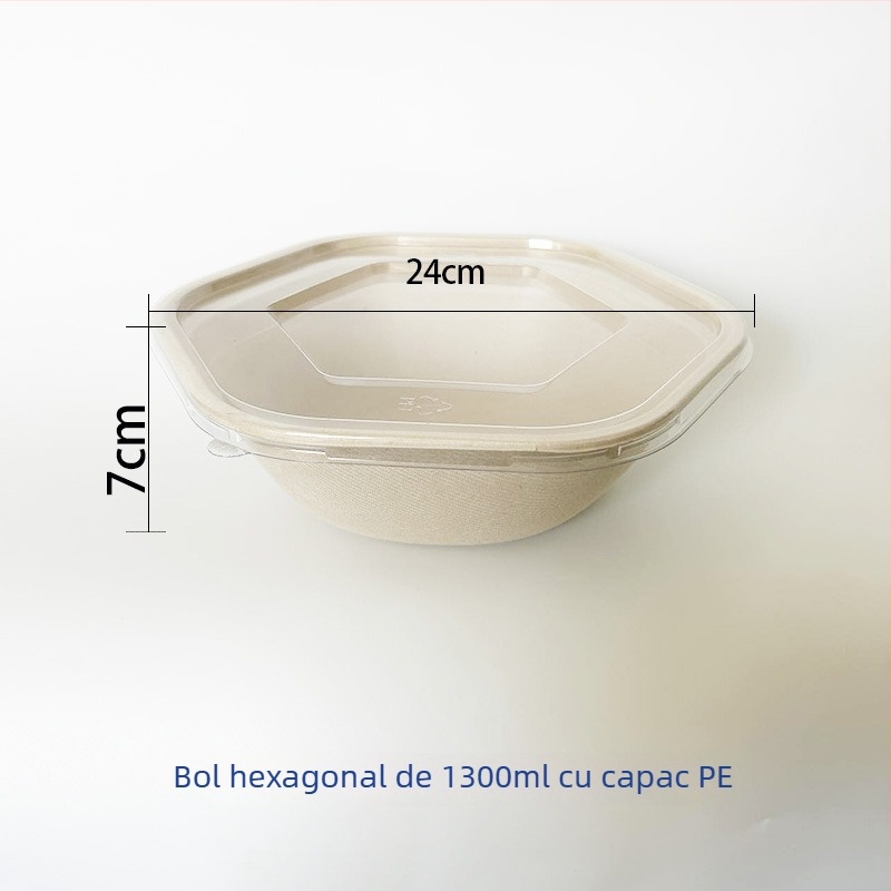 Cutie de prânz hexagonală din pulpă de hârtie, biodegradabilă, grosime 0,03 mm, capacitate 700/1100/1300/1600 ml