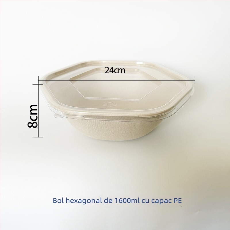Cutie de prânz hexagonală din pulpă de hârtie, biodegradabilă, grosime 0,03 mm, capacitate 700/1100/1300/1600 ml