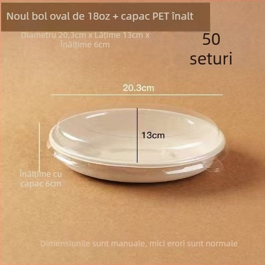 Castron salată de unică folosință din hârtie, formă ovală, capacitate 850 ml, biodegradabil, procesare personalizabilă