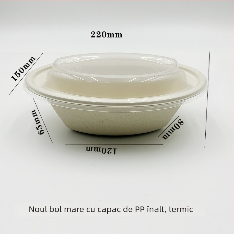 Castron salată de unică folosință din hârtie, formă ovală, capacitate 850 ml, biodegradabil, procesare personalizabilă