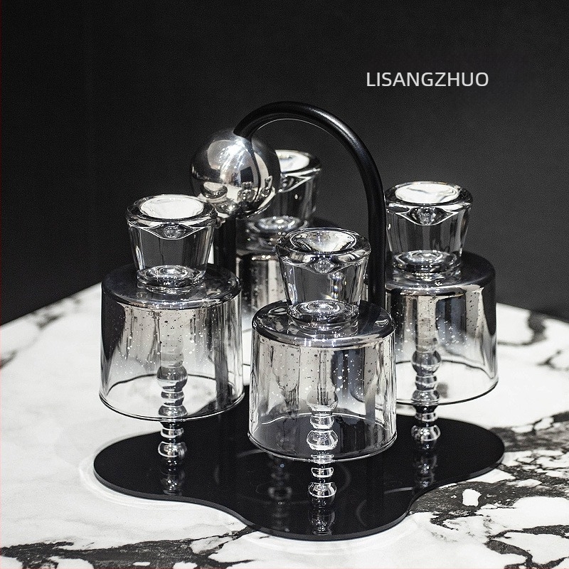 Set de șase pahare din sticlă rezistente la căldură, în stil INS, cu model glaciar.